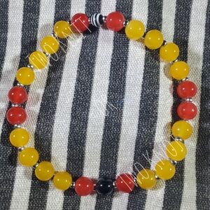 Yellow & Red Beaded Stretchy Ankle Bracelet with Black And White Accents